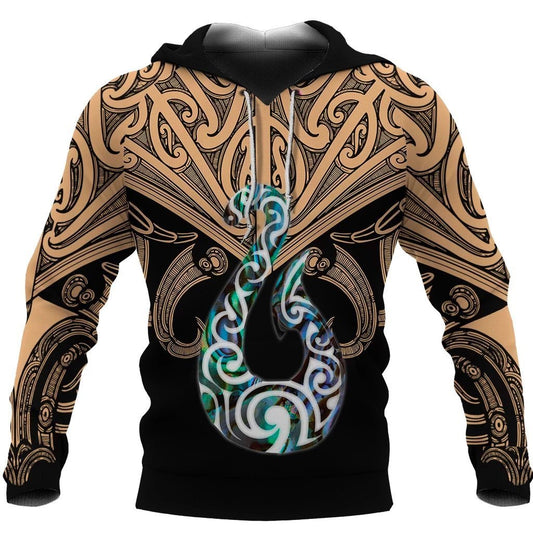 Maori Tattoo Hoodie Hei Matau Abalone Gold