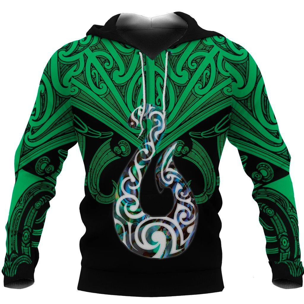Maori Tattoo Hoodie Hei Matau Abalone Green