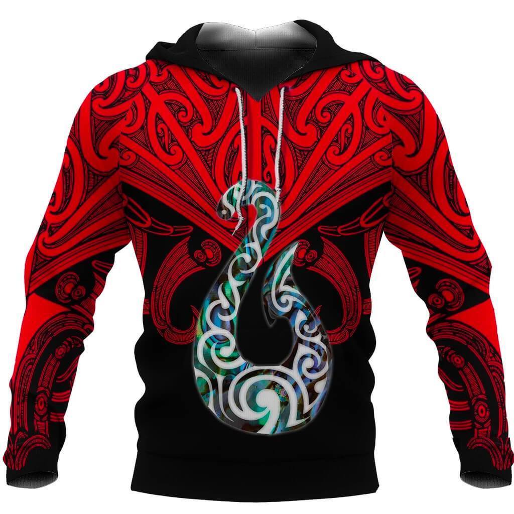 Maori Tattoo Hoodie Hei Matau Abalone Red