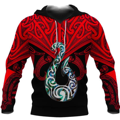 Maori Tattoo Hoodie Hei Matau Abalone Red