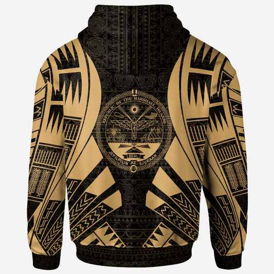 Marshall Islands All Over Hoodie Gold Tattoo Style