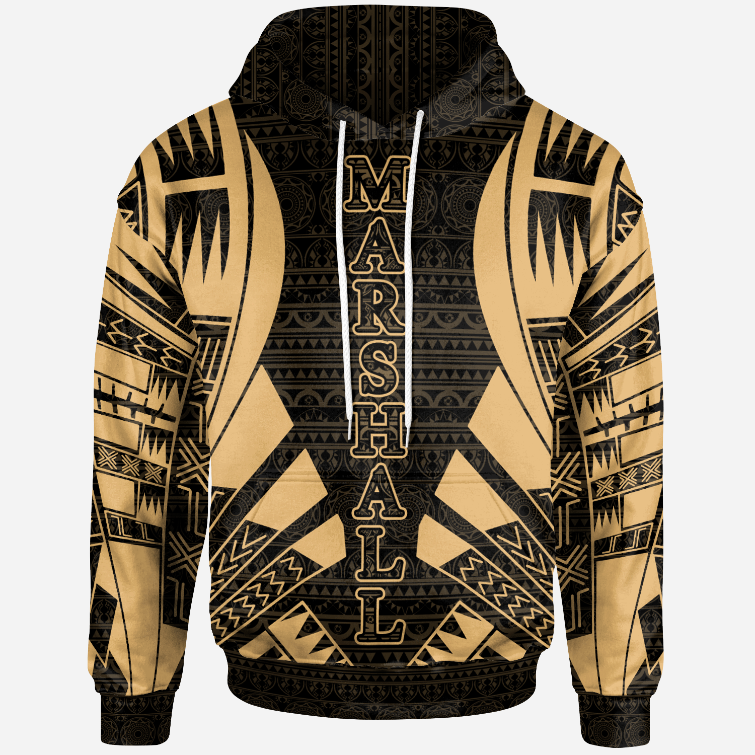 Marshall Islands All Over Hoodie Gold Tattoo Style