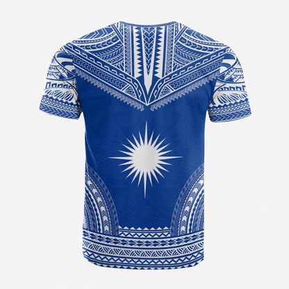 Marshall Islands Custom Personalised T Shirt Marshall Islands Flag Polynesian Chief Tattoo Blue Version