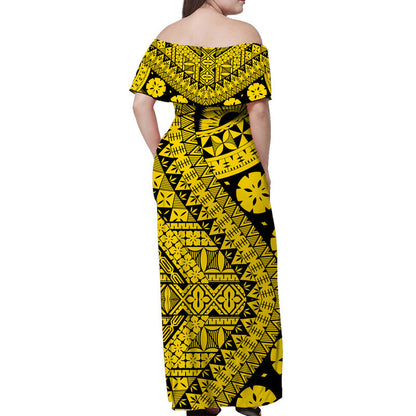 Polynesian Masi Kesa Gold Style Women Off Shoulder Long Dress
