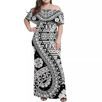 Polynesian Masi Kesa Black Style Women Off Shoulder Long Dress