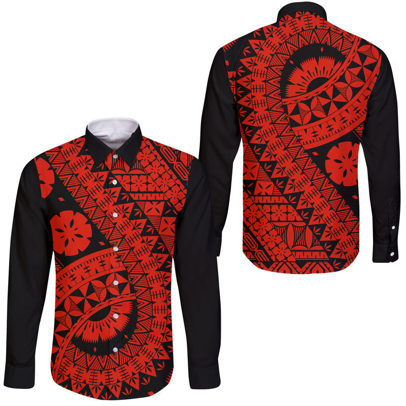 Polynesian Masi Kesa Red Style Hawaii Long Sleeve Button Shirt