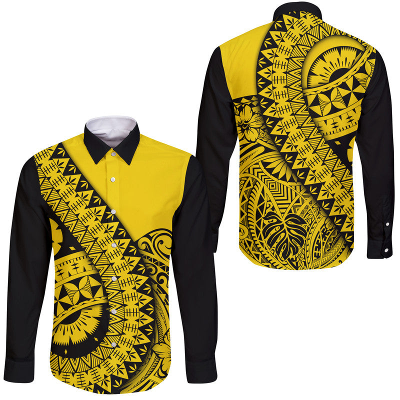 Polynesian Masi Kesa No2 Gold Style Hawaii Long Sleeve Button Shirt