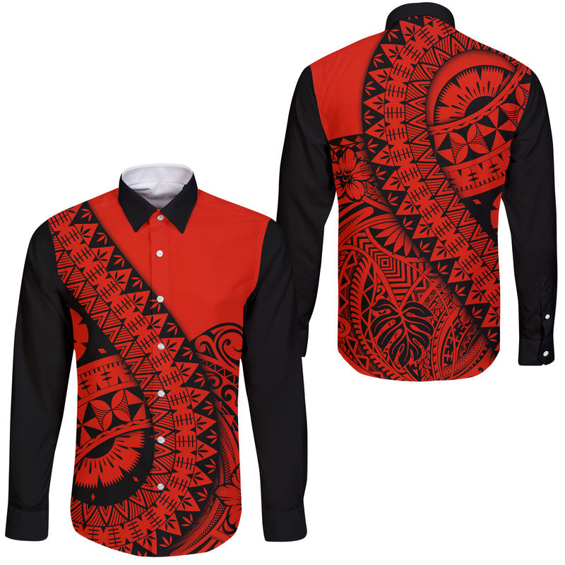 Polynesian Masi Kesa No2 Red Style Hawaii Long Sleeve Button Shirt