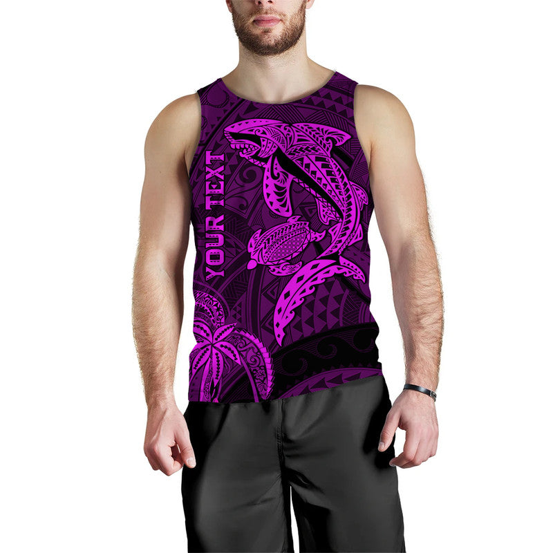 Custom Personalised Hawaii Men Tank Top Shark and Turtle Mix Kakau Purple