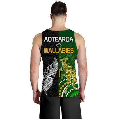 Aotearoa Rugby All Black Combine Australia Wallabies Men Tank Top Aboriginal Kangaroo And Maori Fern