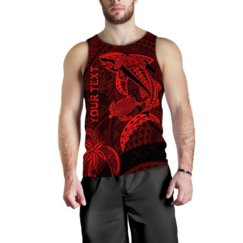 Custom Personalised Hawaii Men Tank Top Shark and Turtle Mix Kakau Red