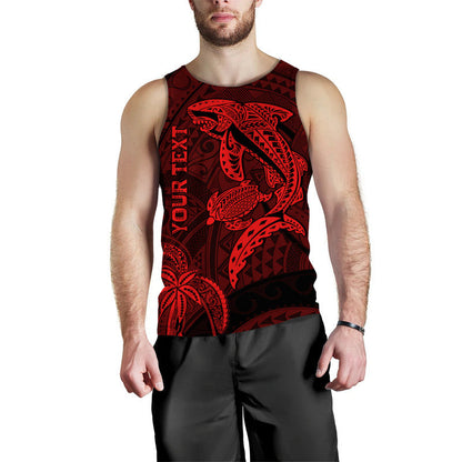 Custom Personalised Hawaii Men Tank Top Shark and Turtle Mix Kakau Red