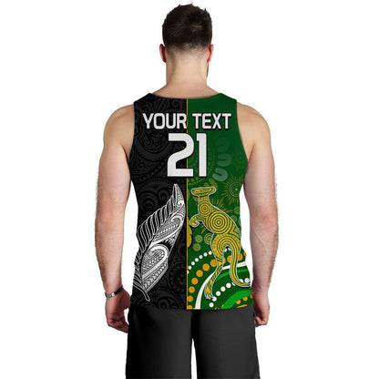 Custom Personalised Aotearoa Rugby All Black Combine Australia Wallabies Men Tank Top Aboriginal Kangaroo And Maori Fern