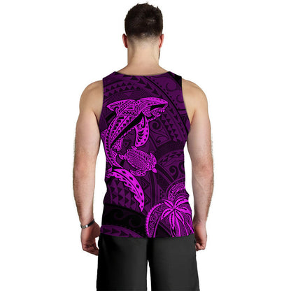 Hawaii Men Tank Top Shark and Turtle Mix Kakau Purple