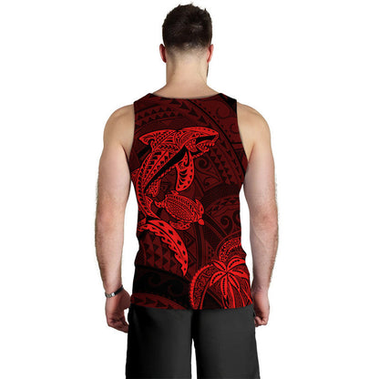 Hawaii Men Tank Top Shark and Turtle Mix Kakau Red
