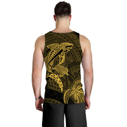 Hawaii Men Tank Top Shark and Turtle Mix Kakau Gold