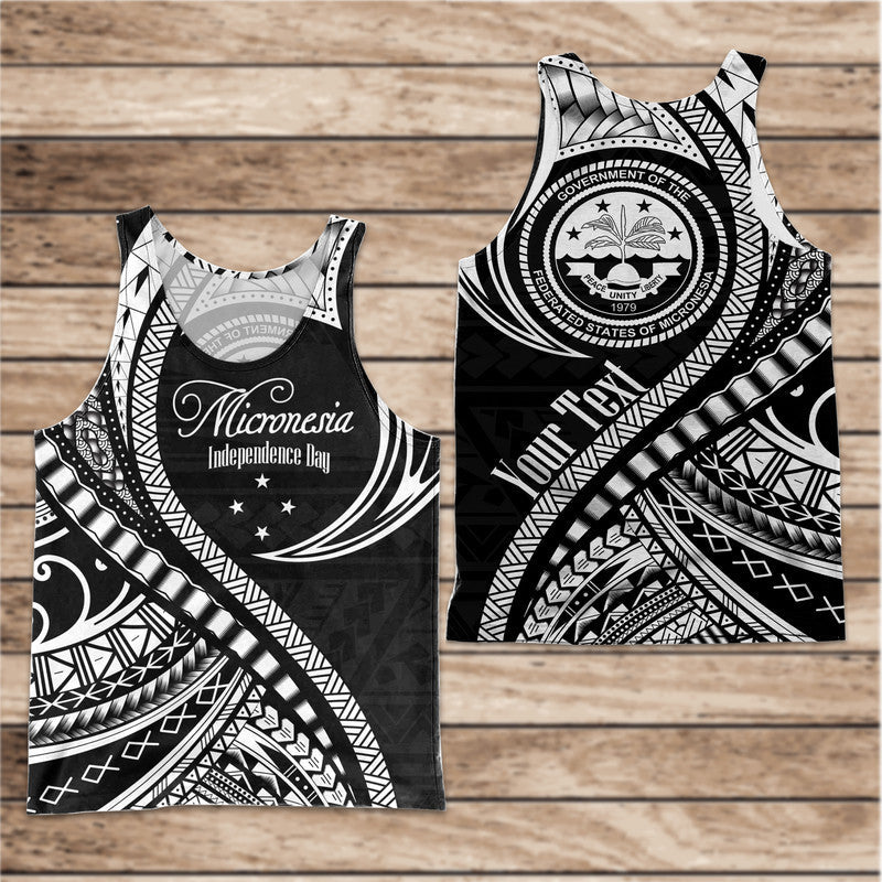 Custom Personalised Federated States of Micronesia Independence Day Men Tank Top Black Polynesian Wave Style