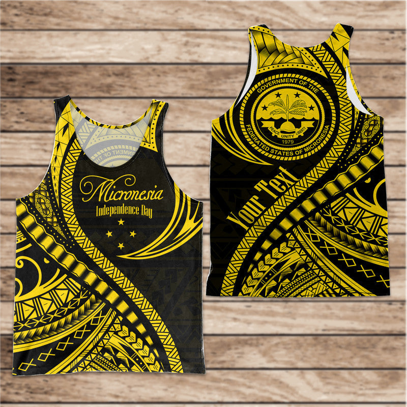 Custom Personalised Federated States of Micronesia Independence Day Men Tank Top Gold Polynesian Wave Style
