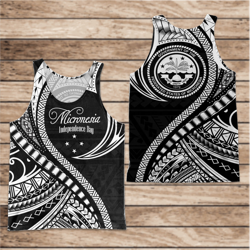 Federated States of Micronesia Independence Day Men Tank Top Black Polynesian Wave Style