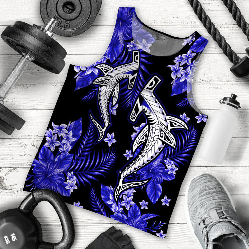 Hawaii Summer Colorful Shark Men Tank Top Dark Blue