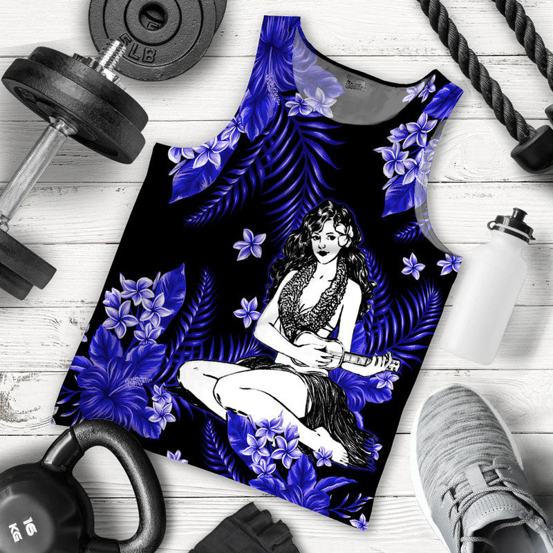Hawaii Summer Colorful Hula Girl Men Tank Top Dark Blue