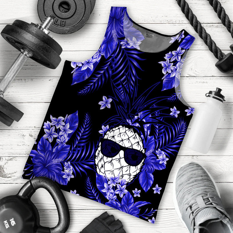 Hawaii Summer Colorful Pineapple Men Tank Top Dark Blue