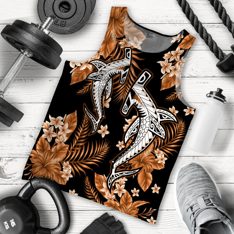 Hawaii Summer Colorful Shark Men Tank Top Orange