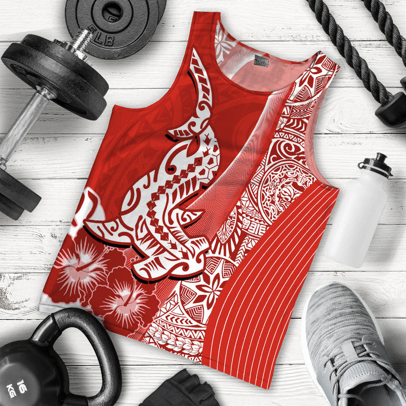 Hawaiian Shark Polynesian Men Tank Top Vibe Red Style