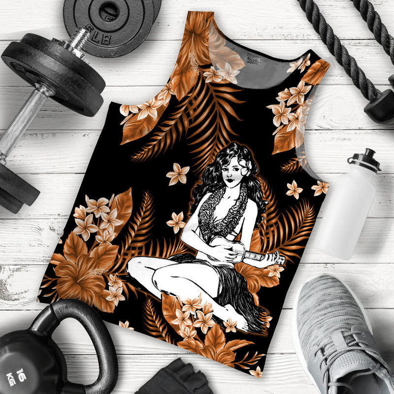Hawaii Summer Colorful Hula Girl Men Tank Top Orange