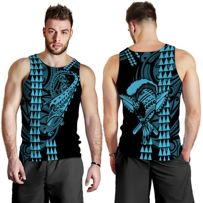 Hawaii Polynesian Warrior Kakau Men Tank Top Blue