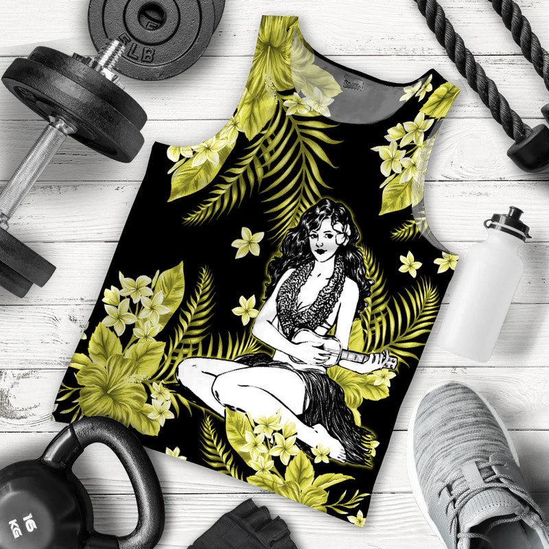 Hawaii Summer Colorful Hula Girl Men Tank Top Yellow