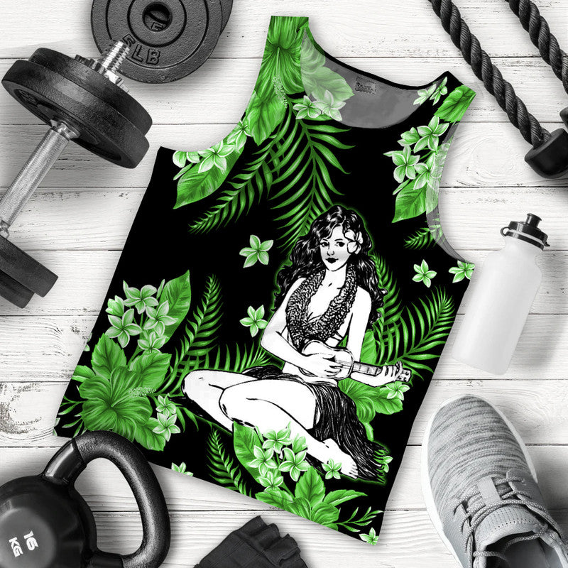 Hawaii Summer Colorful Hula Girl Men Tank Top Green