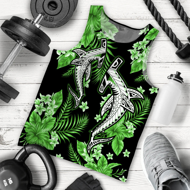 Hawaii Summer Colorful Shark Men Tank Top Green