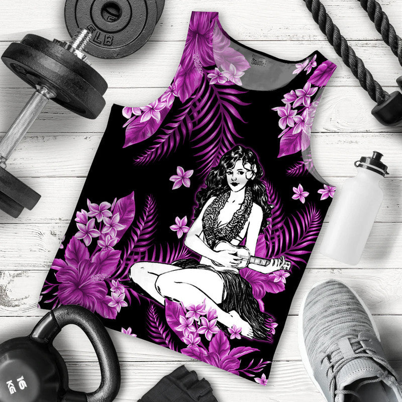 Hawaii Summer Colorful Hula Girl Men Tank Top Purple