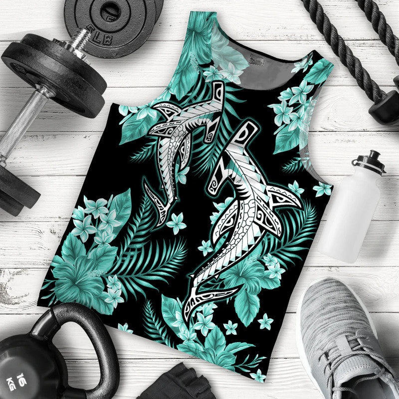 Hawaii Summer Colorful Shark Men Tank Top Turquesa