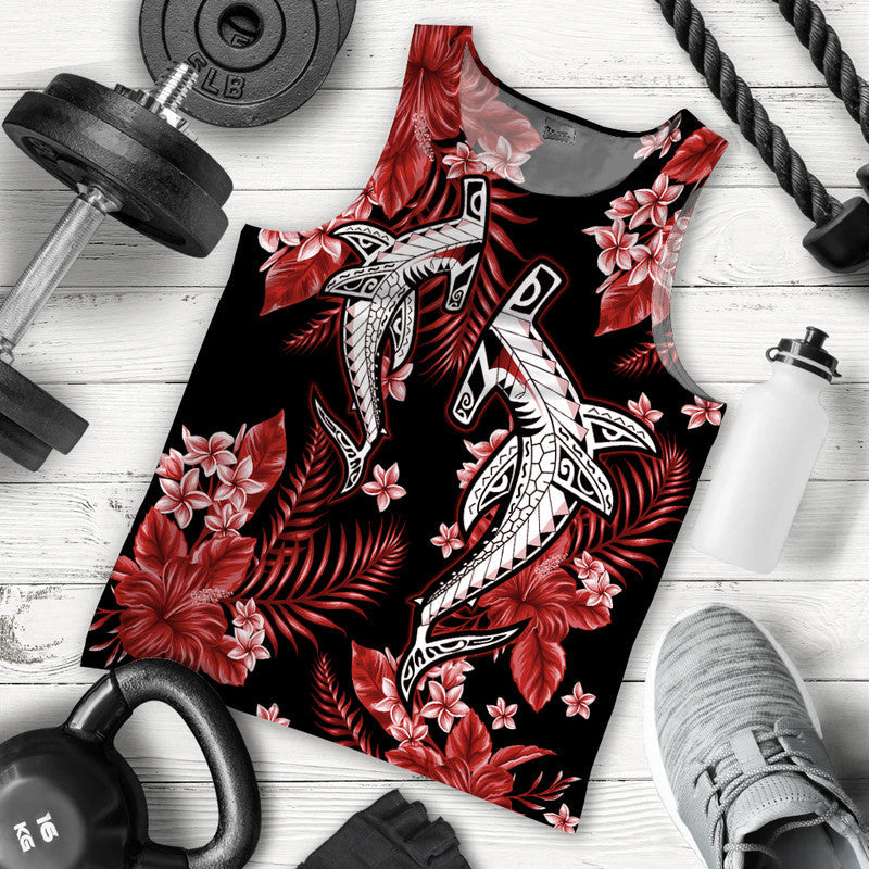 Hawaii Summer Colorful Shark Men Tank Top Red