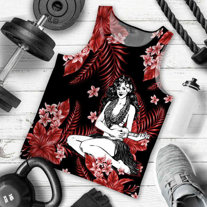Hawaii Summer Colorful Hula Girl Men Tank Top Red