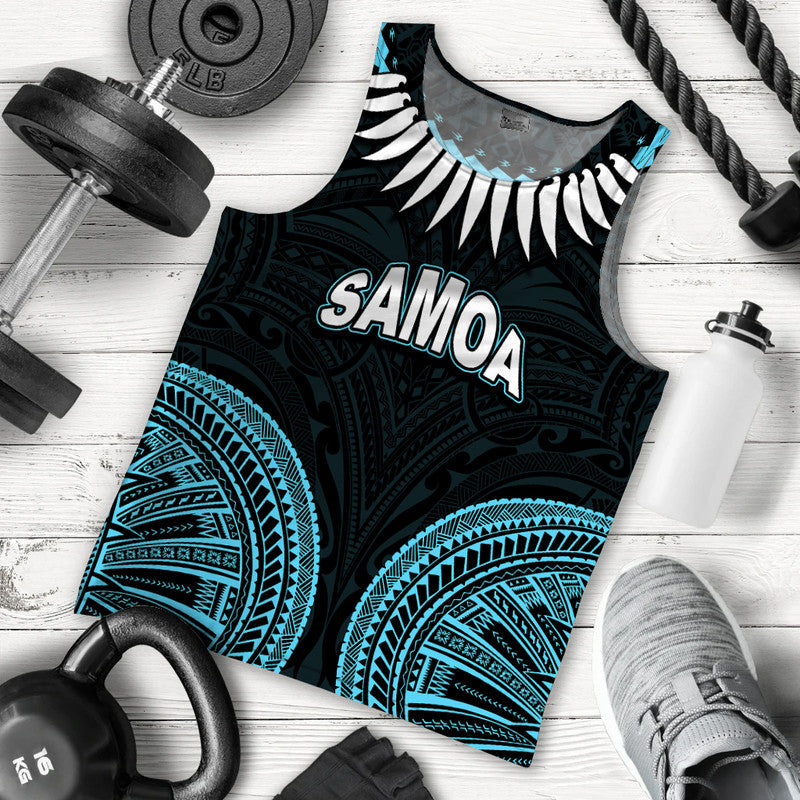 Samoa Ula Nifo Tribal Men Tank Top Blue Style