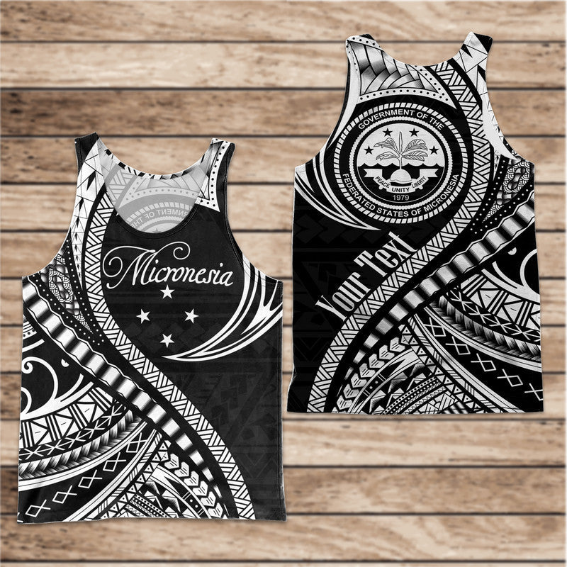 Custom Personalised Federated States of Micronesia Men Tank Top Black Polynesian Wave Style