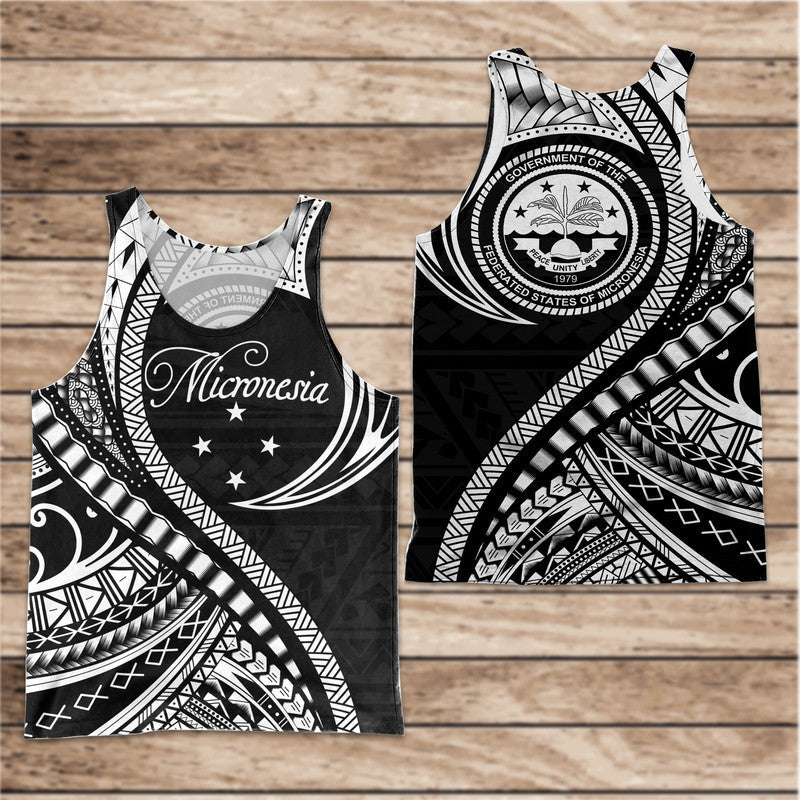 Federated States of Micronesia Men Tank Top Black Polynesian Wave Style