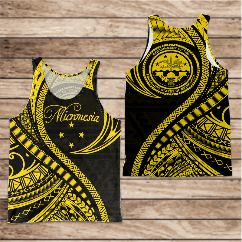 Federated States of Micronesia Men Tank Top Gold Polynesian Wave Style