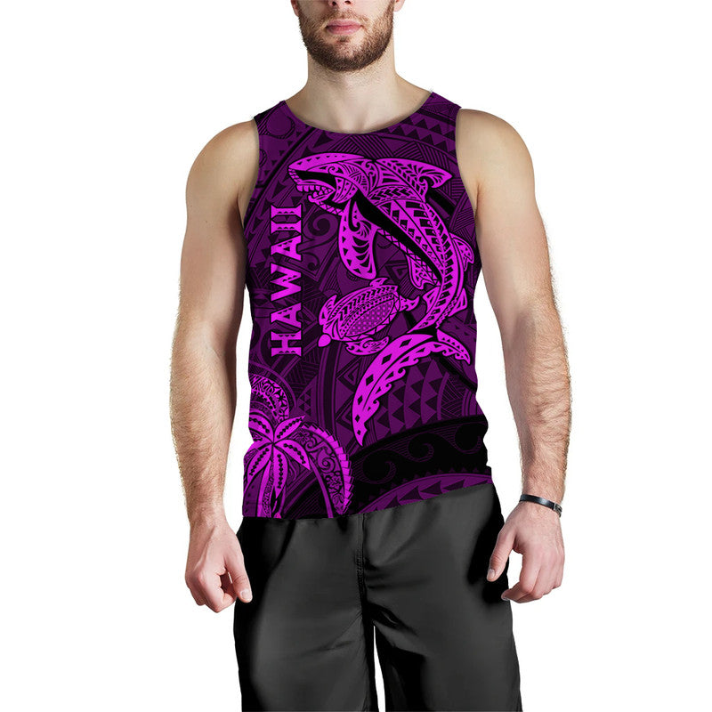 Hawaii Men Tank Top Shark and Turtle Mix Kakau Purple
