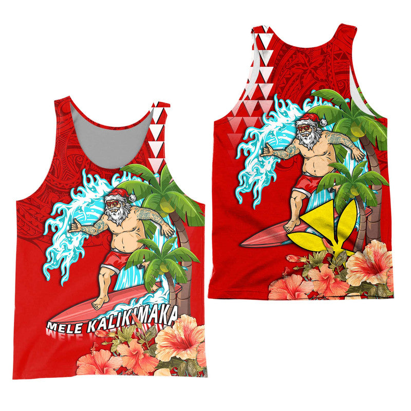 Hawaii Mele Kalikimaka Men Tank Top Santa Claus Surfing Xmas Time