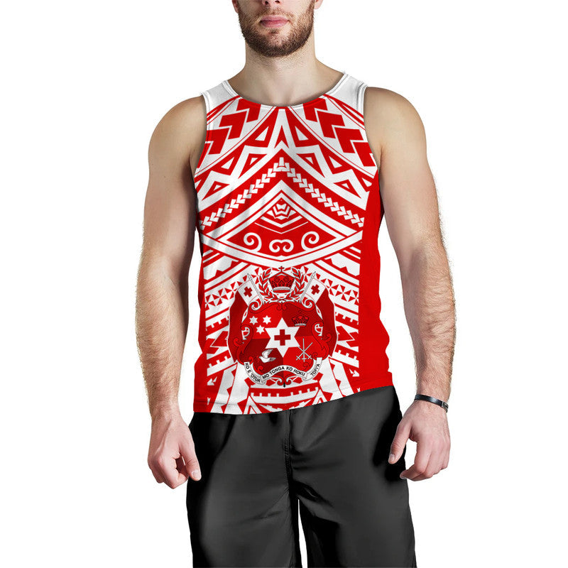 Tonga Rugby Sevens Men Tank Top Coat of Arms Tribal Polynesian Pattern
