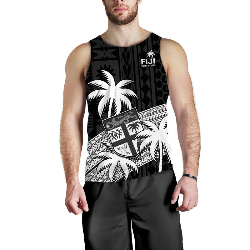 Fiji Rugby Sevens Men Tank Top Tapa Palm Tree and Fijian Coat of Arms
