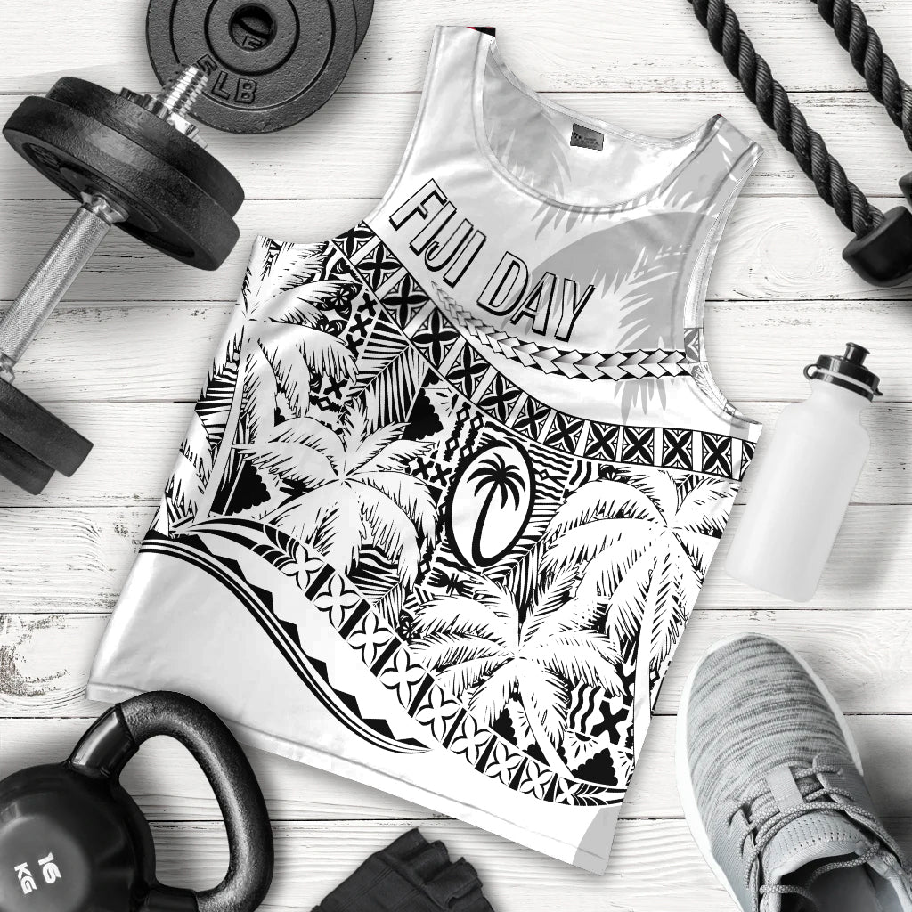 Personalised Fiji Day Men Tank Top Flying Fijians Masi Kesa Style White