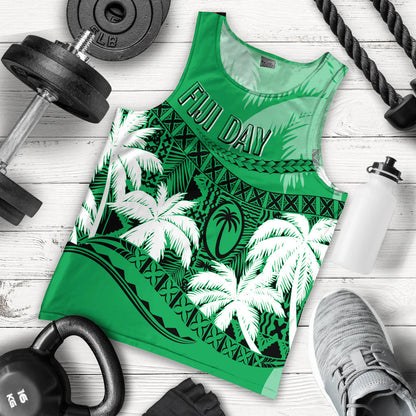 Personalised Fiji Day Men Tank Top Flying Fijians Masi Kesa Style Green