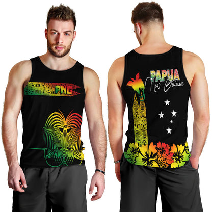 PNG Hibiscus Tribal Pattern Men Tank Top Motuan Reggae Color