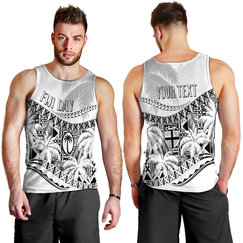 Personalised Fiji Day Men Tank Top Flying Fijians Masi Kesa Style White