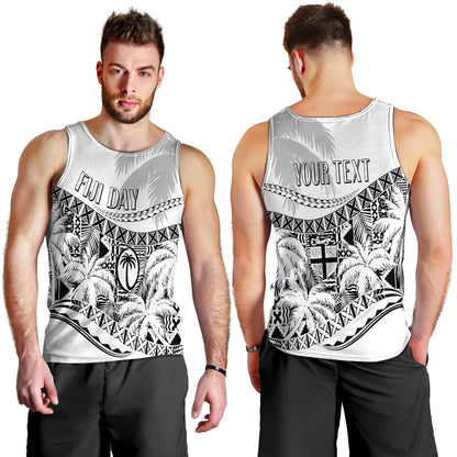 Personalised Fiji Day Men Tank Top Flying Fijians Masi Kesa Style White